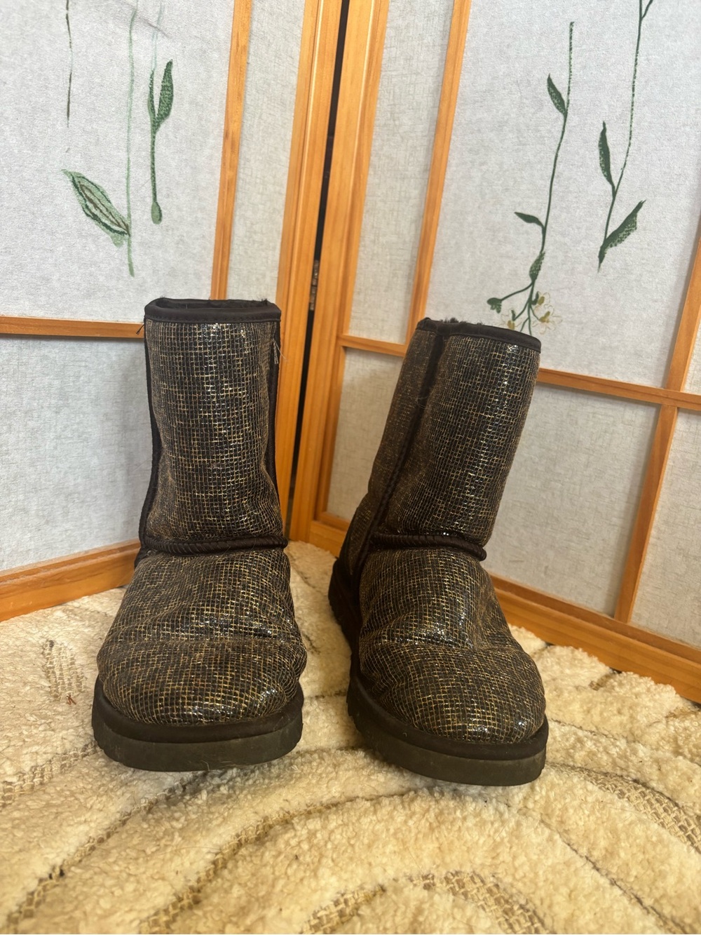 UGG Black & Gold Sparkle Mid-Calf Slippers